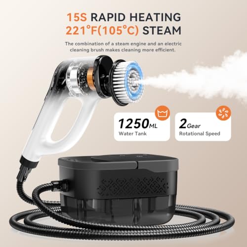 YAKCLEAN Black Electric Steam & Spin Scrubber Portable Multi-Use Cleaner