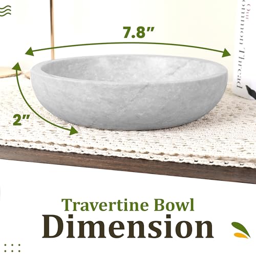 Travertine Decorative Bowl - White/Gray Organic Modern Centerpiece 7.8"