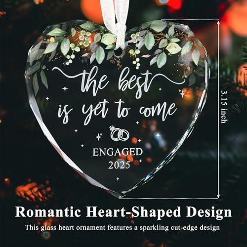 Engaged Ornament 2025, Engagement Gifts for Couples First Christmas Just Engaged Glass Ornament Decorations, Happy Engagement Gift for Her, Women, Bride to Be