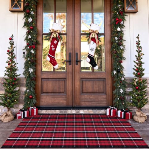 Buffalo Plaid Outdoor Rug, 3' x 5' Christmas Red & Black Check