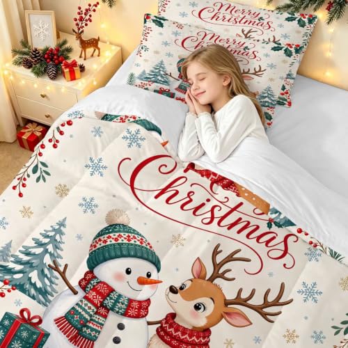 Christmas Reindeer Snowman Xmas Tree Queen Bedding Set FUYEUN 14