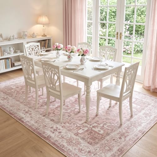 Fixwal 8x10 Pink Washable Area Rug Non-Slip for Bedroom & Living Room