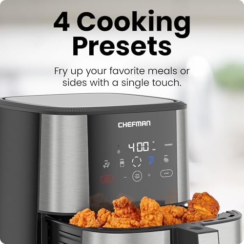 Chefman TurboFry Touch 5-Quart Stainless Steel Air Fryer, Family Size, Digital Presets