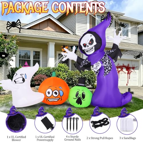 GIFTFIND 8FT Halloween Inflatable Witch Pumpkin Ghost Outdoor Decorations with LED Lights