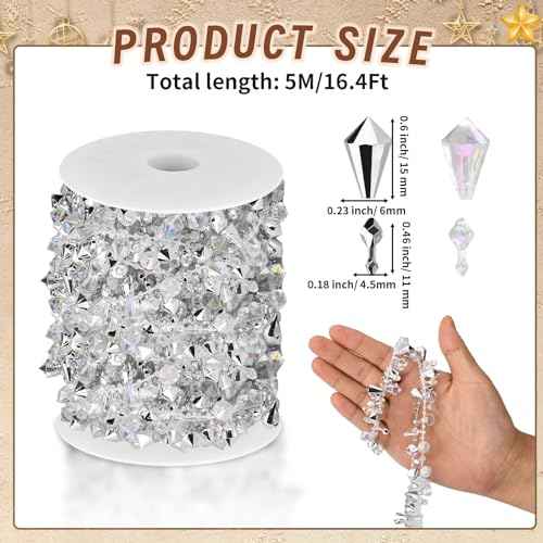 16 Feet Christmas Garland Christmas Tree Crystal Beads Garland Clear Iridescent Large Twinkle Ice Double Twist Christmas Tree Garland for Winter and Xmax Tree Decorations and Home D?cor(Silver)