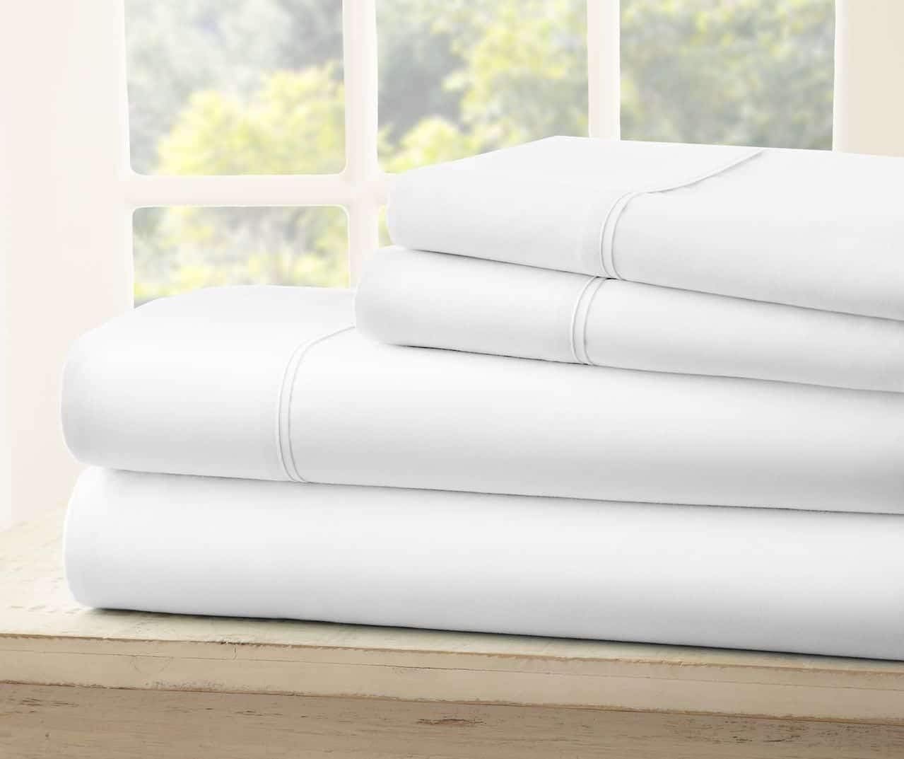 Skiennix 4-Piece Bed Sheet Set - Luxury 300 GSM Double Brushed Microfiber | 16-Inch Deep Pockets - Queen (White)