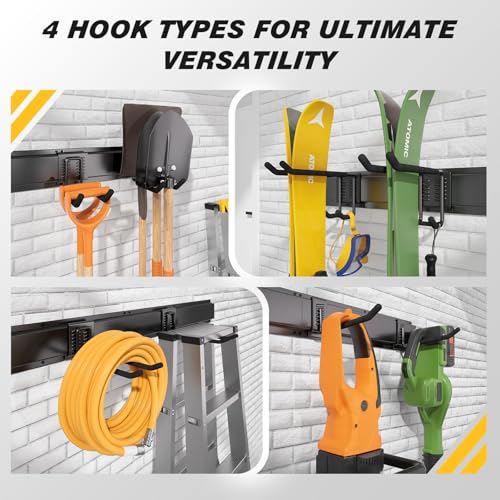 UUP 99-Inch Wall Mount Garage Tool Organizer with 6 Panels & 14 Hooks, Heavy Duty Metal Rack