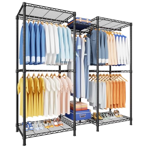 Ulif E12 Heavy Duty Black Clothes Rack with Shelves - 86Lbs Capacity, Adjustable, Freestanding Garment Organizer