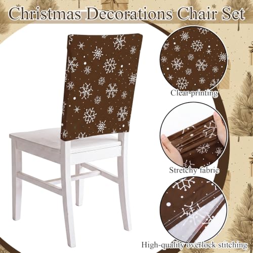Moukeren Vintage Print Christmas Chair Covers 6pcs Brown Holiday Seat Slipcovers