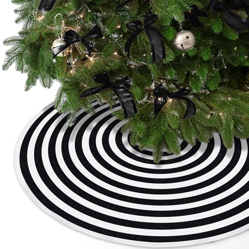 Realspring Mini Black and White Tree Skirt 15 Inch Small Halloween Tree Skirt Decor Christmas Holiday Tabletop Decorations for Indoor Outdoor Home Xmas Festival Celebrations Ornaments