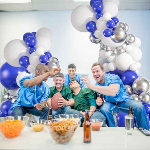154pcs Blue White Silver Balloon Arch Kit - 18 12 10 5inch Royal Blue, Metallic Silver Confetti Balloon Garland for New Year Eve, Graduation, Birthday Party Decoration