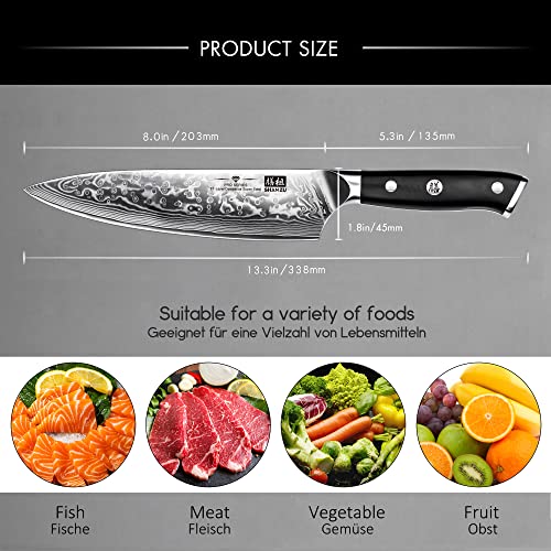 8 Inch Japanese Damascus Steel Chef Knife - SHAN ZU Kitchen Knife with G10 Handle