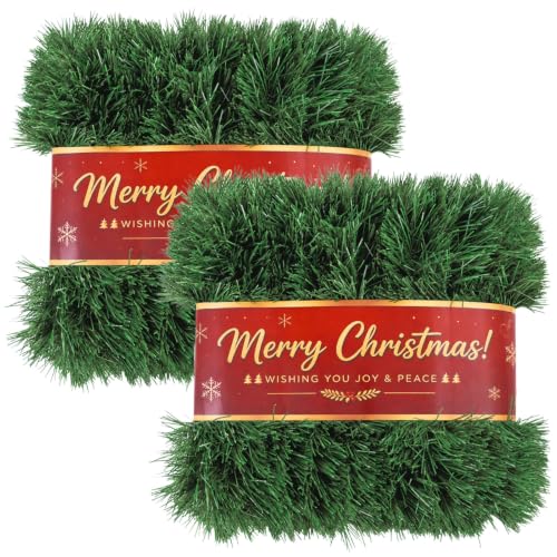 TinyLife 100FT Green Christmas Garland Decorations - 2 Pack, Indoor Outdoor PET Greenery
