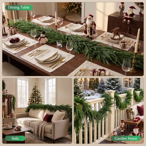 9FT Norfolk Pine Christmas Garland - Faux Greenery for Mantle & Holiday Decor - Green