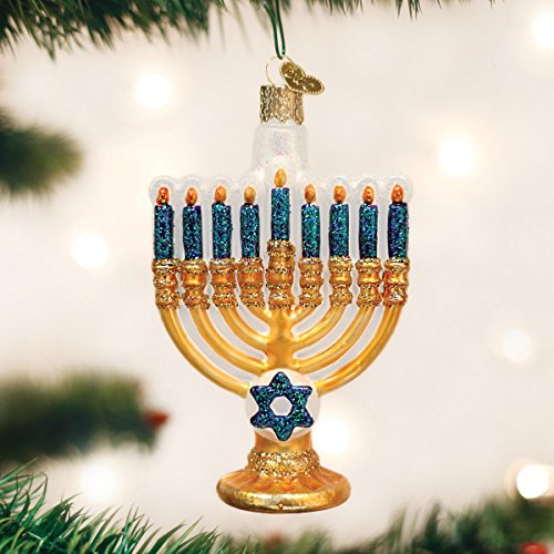 Old World Christmas Hanukkah Menorah Glass Blown Ornament for Christmas Tree, Handcrafted Holiday Decor