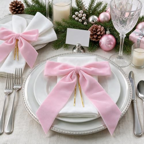 Jobkoo Pink Velvet Christmas Bows Set - 24 Pre-Tied Holiday Tree Decorations