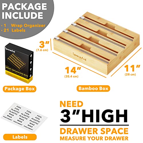 SpaceAid WrapNeat 4 in 1 Wrap Organizer with Cutter & Labels - Natural 3" Tall, 4 Slots