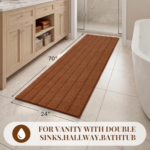 Bcoimo Bath Rug Mat - Burnt Orange Long Bathroom Runner 70x24 - Extra Soft Chenille