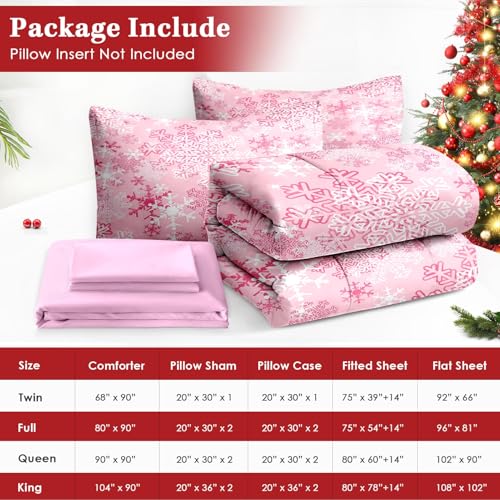 WeCozy King Pink Snowflake Comforter Set with Sheets - 7 Pieces