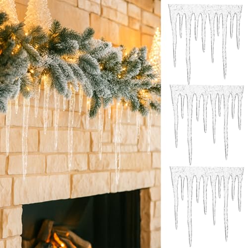 6 Pcs Clear Christmas Icicle Ornaments 12x10 Inches with Double Sided Tape