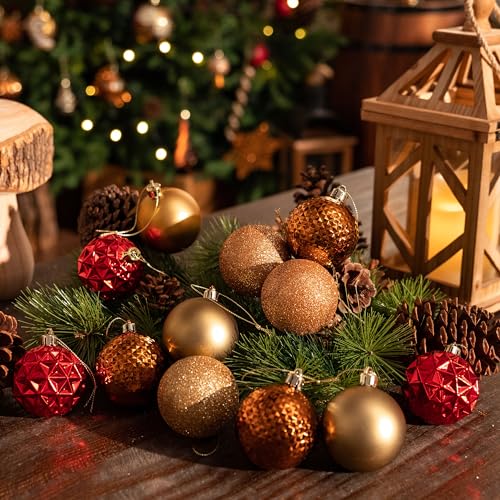 Valery Madelyn 50ct Shatterproof Christmas Ball Ornaments Set, 2.36 in Red & Brown