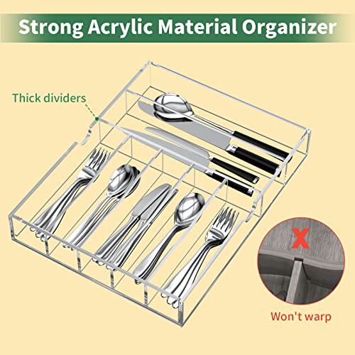 NIUBEE Acrylic Clear Utensil Silverware Tray for Drawer - Expandable & Adjustable