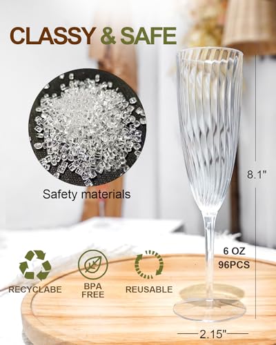 96 Pack Clear Plastic Champagne Flutes - 6 Oz Disposable Wine Glasses - Variation of THIS listing