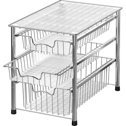 Simple Houseware 3-Tier Stackable Sliding Basket Organizer Drawer, Chrome