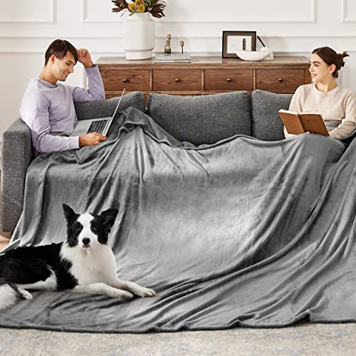 Grey Large Size Fleece Bed Blanket 120x120 Inches Cozy Soft Microfiber