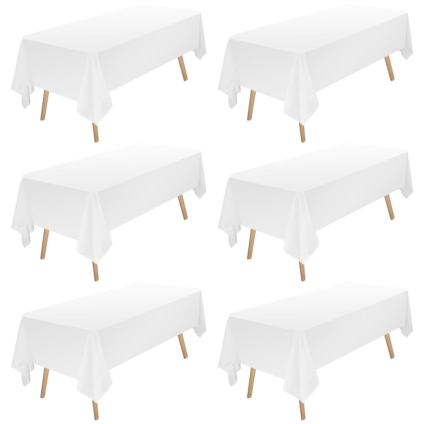Rectangle Tablecloth for 6 Foot Rectangular Table, 6 Pack 60 x 102 Inch White Tablecloths Washable Reusable Polyester Fabric Tables Cover for Dining, Weddings,Birthday Parties and Banquets