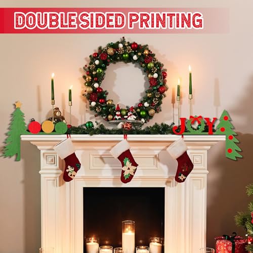 2 Pcs Christmas Door Topper Funny Joy Tree Door Frame Corner Sign Decor Home Wooden Christmas Cabinet Knob Covers Party Ornament Props Gift for Wall Window DIY