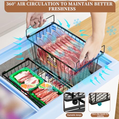 Black 8 Pack Freezer Organizer Bins with Leak-Proof Bottom for 7 Cu.Ft Chest Freezers