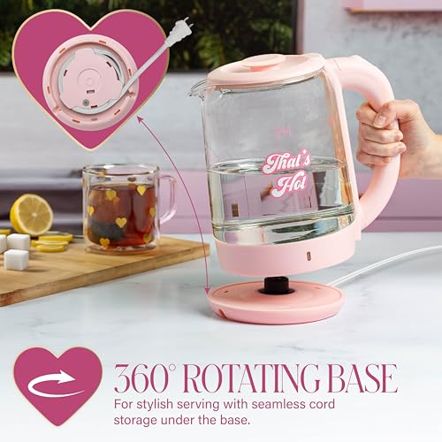 Electric Kettle 1.8L Glass Pink with Auto Shut-Off & LED Indicator