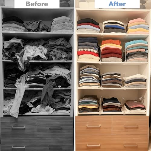 Purse Organizer for Closet Shelf Dividers - Clear Acrylic 16-Pack, 8" Tall x 12" Deep