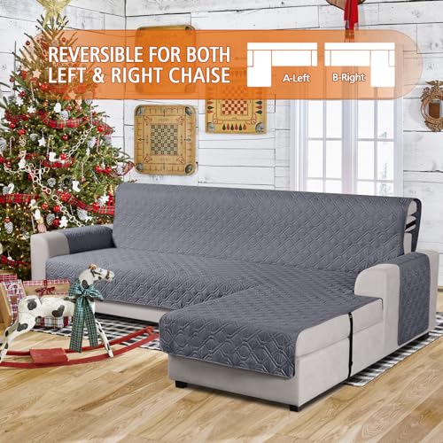 Small Dark Gray Waterproof Sectional Couch Cover - Reversible L-Shaped Sofa Slipcover for Pets