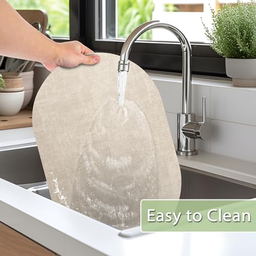 Faux Leather Oval Placemats Set of 6 - Beige, Durable & Heat Resistant