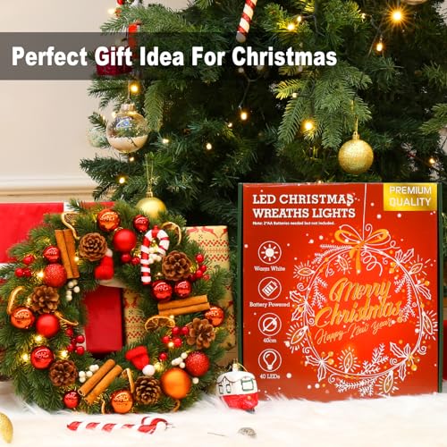 Quntis Candy Cane Christmas Wreath with Lights - 16 Inch Holiday Door Decor