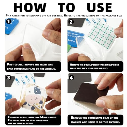 30 Pcs DIY Fridge Magnet Craft Set Acrylic Square Without Adhesive Backing - La Sheer