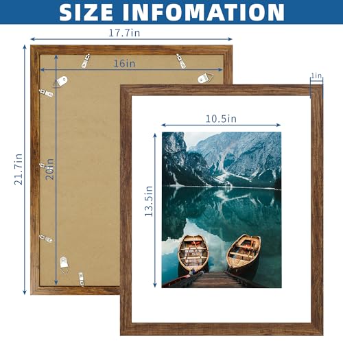 16x20 Picture Frame Set of 2 - Rustic Brown Wood Style for 11x14 Mat - Vertical & Horizontal Display