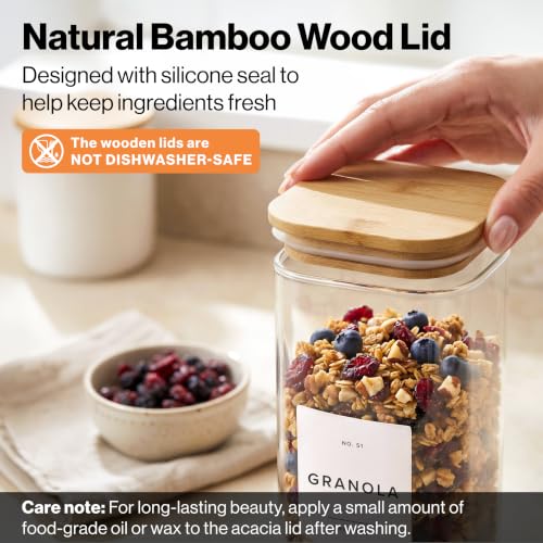 Glass Pantry Storage Jars Containers with Bamboo Lids and Labels -
