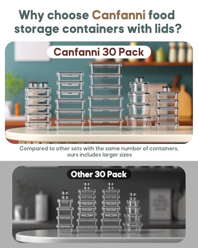 Canfanni 60 pcs Airtight Food Storage Containers Set with Lids - Leakproof BPA-Free Kitchen Organizer, Microwave & Dishwasher Safe, Includes Labels & Pen