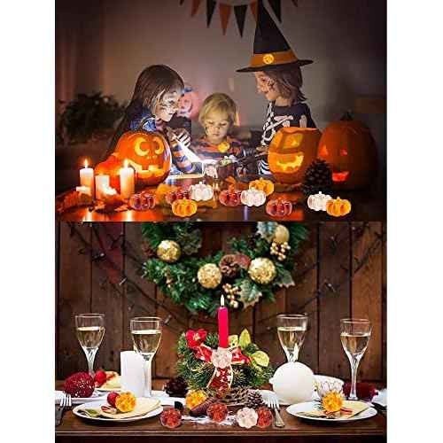yueton 48PCS Acrylic Fall Decorations Acrylic Pumpkin Ornaments Plastic Pumpkin Beads Without Holes for Thanksgiving Halloween Fall-Themed Party Harvest Festival Autumn Table Scatter Fall Vase Filler