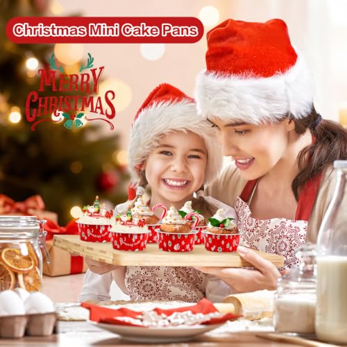 Christmas Mini Cake Pans with Lids, 60Pack 5oz Round Muffin Tins Set - Snowman & Father Christmas Theme