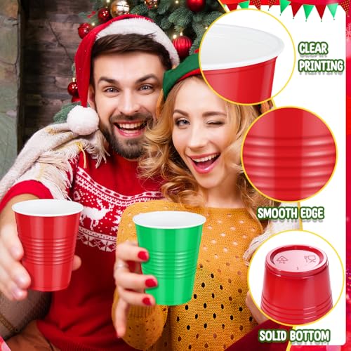 200 Pcs Red & Green 12 oz Plastic Cups, Bulk Disposable Xmas Party Cups (200 Pack) Hauwellter