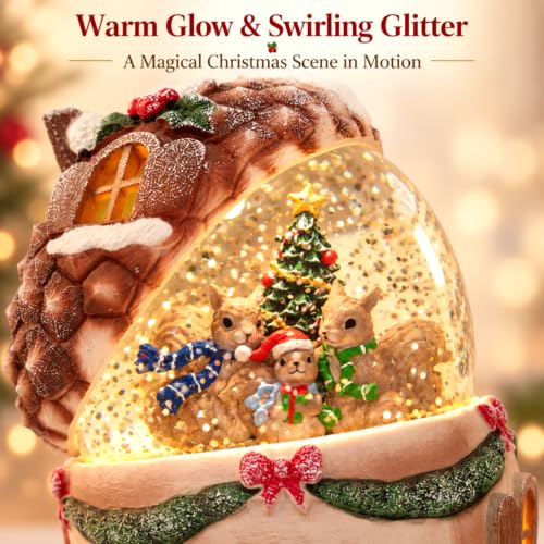 Christmas Snow Globe, Water Globe Acorn Squirrel Harvest Decor Lantern