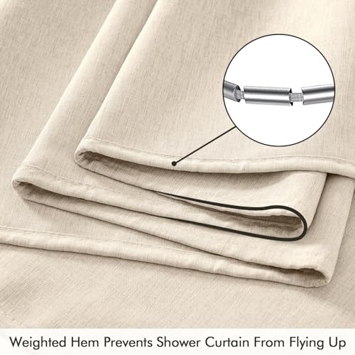 ANRODUO Cream Beige Extra Long Linen Shower Curtain 72x108 Inches with Waterproof Fabric