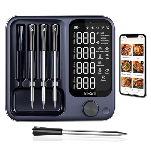 Wireless Digital Meat Thermometer with 4 Probes & IP67 Waterproof for Grill Oven Cooking