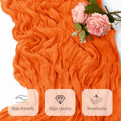 6 Pack Orange Cheesecloth Table Runner 17x108 in - Semi Sheer Boho Gauze, 9ft Each, RealBox