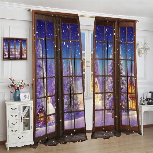 JESTRONRY Winter Snow Christmas Curtains 21"x63" Pack of 2 Blackout Window Drapes
