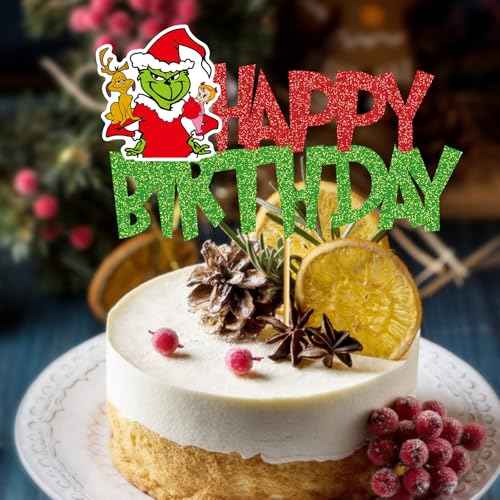 Christmas Happy Birthday Cake Topper Christmas Birthday Decorations Whoville Decorations Party Supplies